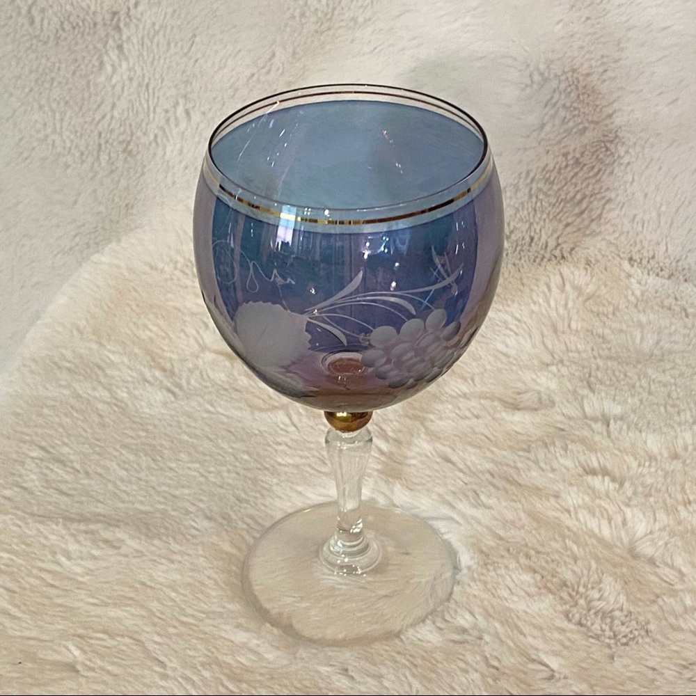 Vintage Bohemia Cut Crystal Blue Wine Glass
